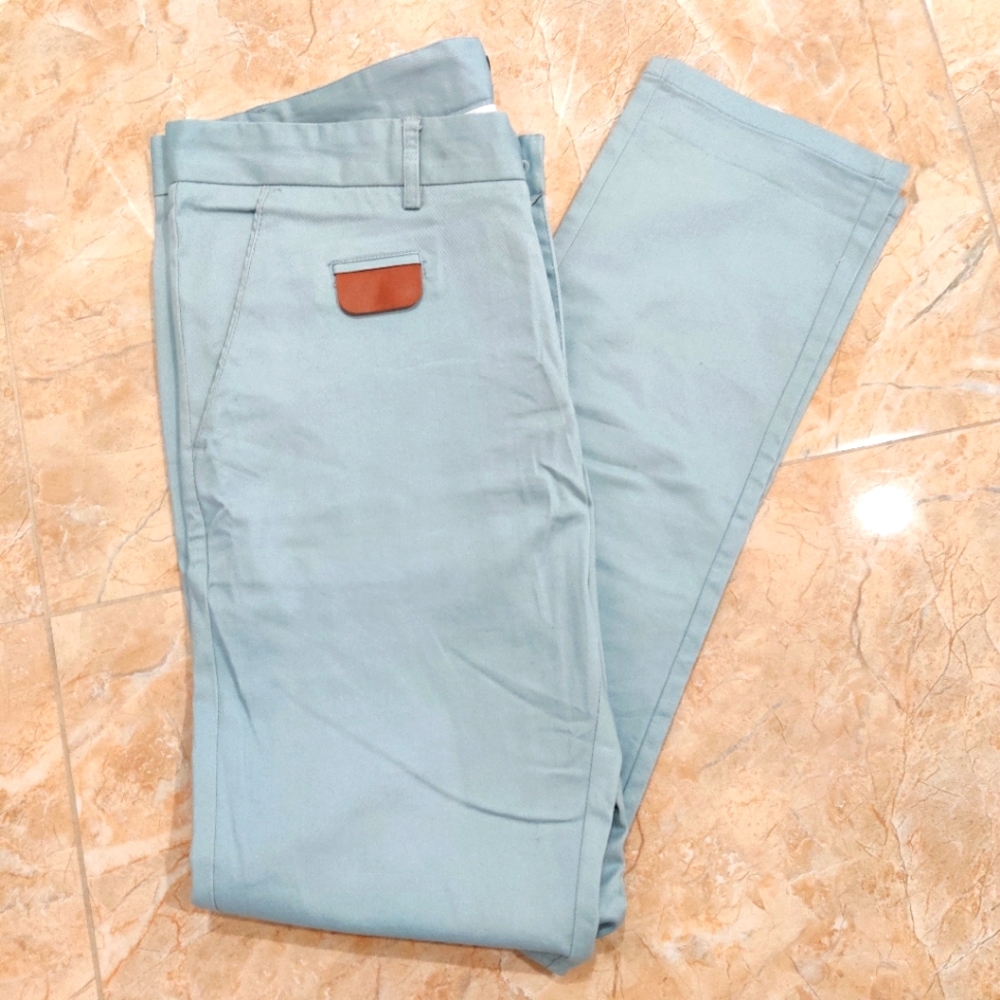 Light Blue Slim Chino Pant with Brown Details.